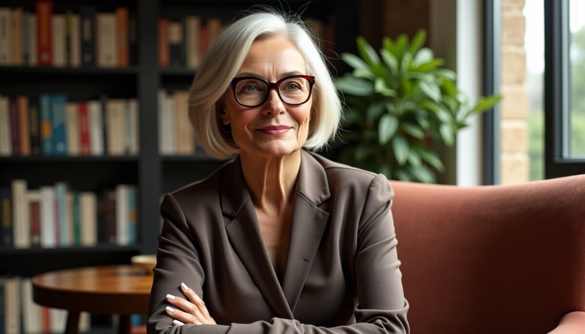 Idées de coiffures courtes à mi-longues élégantes pour femmes de 60 ans porteurs de lunettes